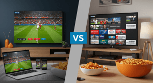 Vergelijking tussen IPTV en Kabel TV in een Nederlands huishouden: moderne streaming vs. traditionele tv.